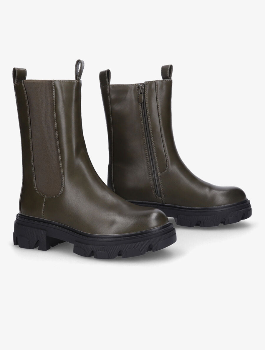 Boots montantes à semelle crantée - Kaki - 4
