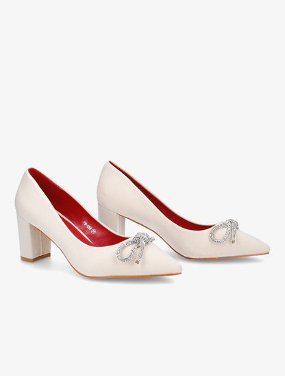 Escarpins à noeud en strass - Beige - 4
