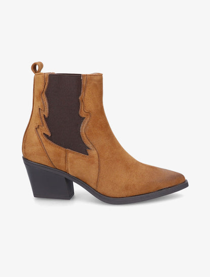 Bottines à talon style santiags - Camel - 1