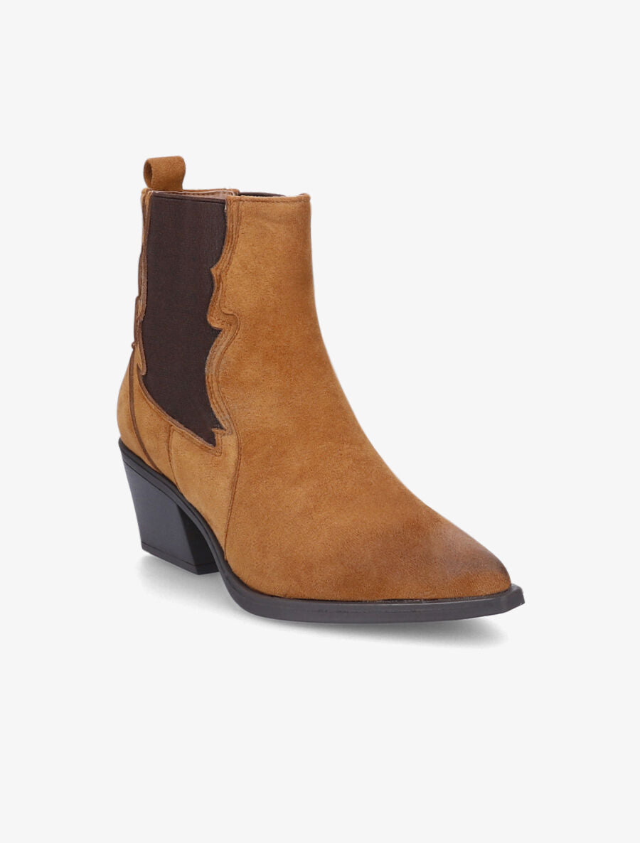 Bottines à talon style santiags - Camel - 2