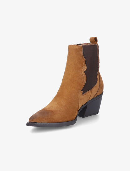 Bottines à talon style santiags - Camel - 3