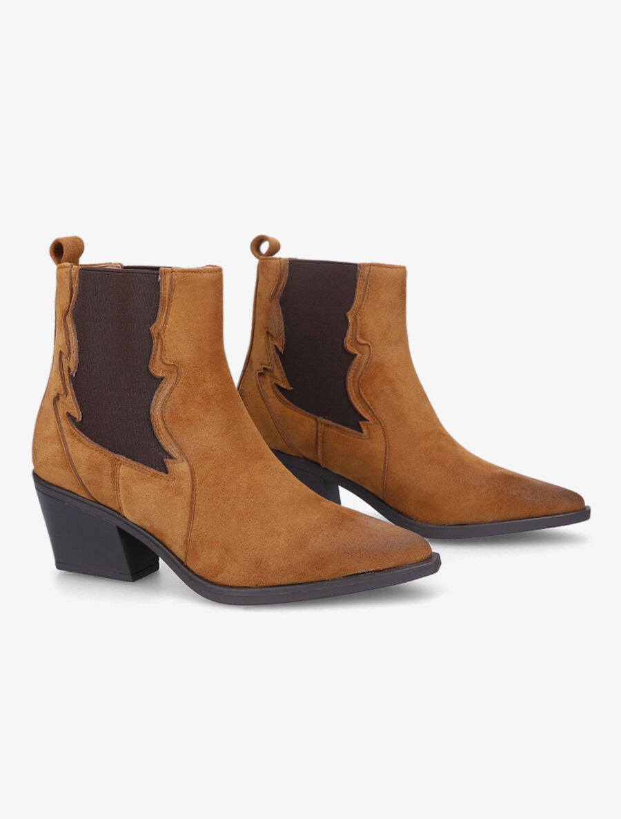 Bottines à talon style santiags - Camel - 4