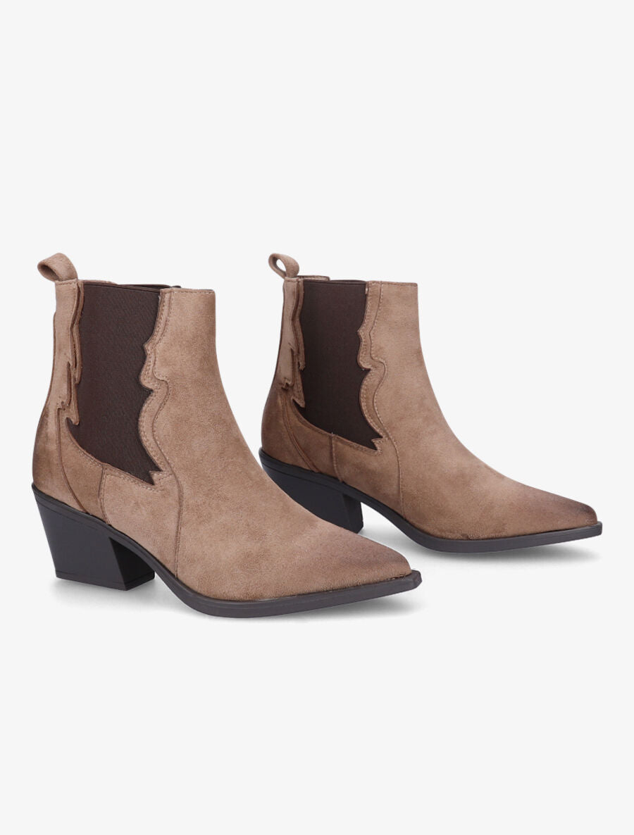 Bottines à talon style santiags - Taupe - 4