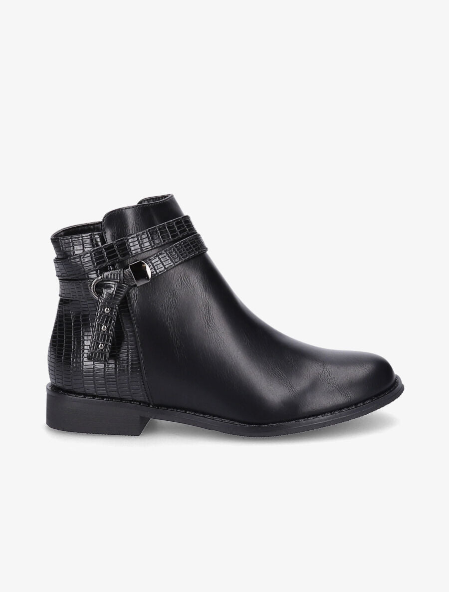 Bottines en simili à contrefort croco - Noir - 5