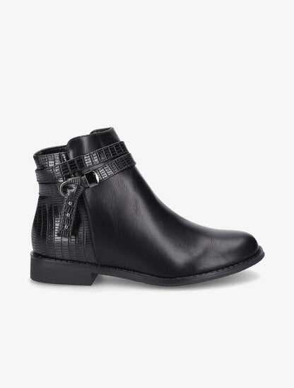 Bottines en simili à contrefort croco - Noir - 5