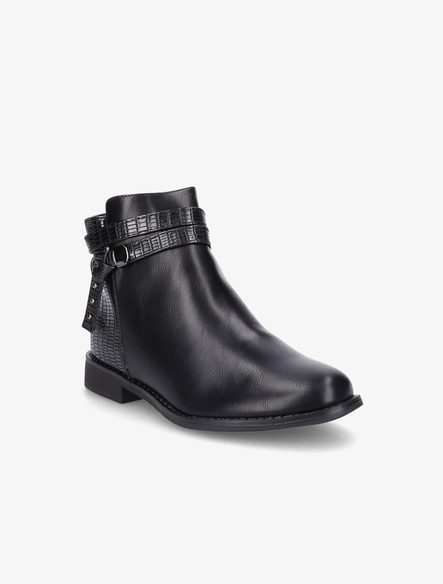 Bottines en simili à contrefort croco - Noir - 2