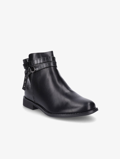 Bottines en simili à contrefort croco - Noir - 2