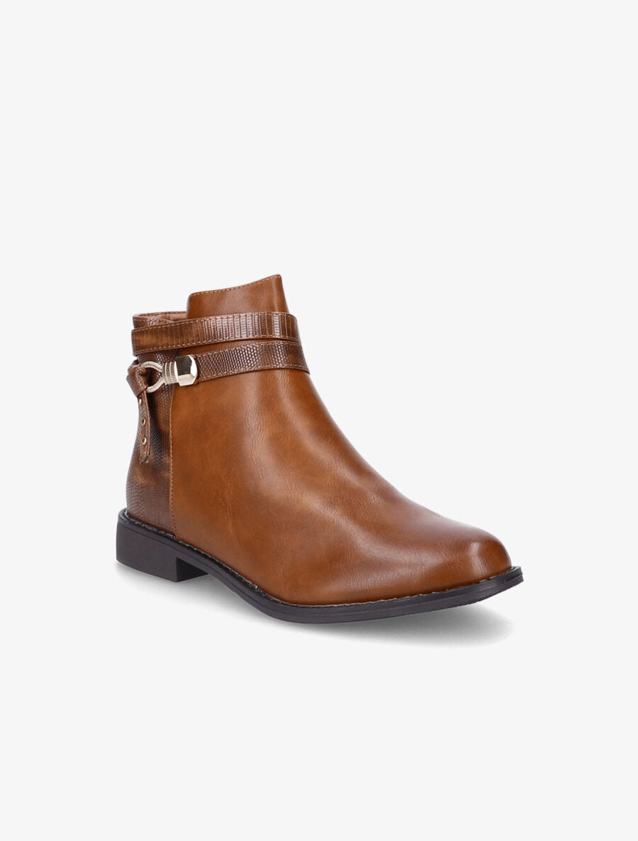 Bottines en simili à contrefort croco - Camel - 2