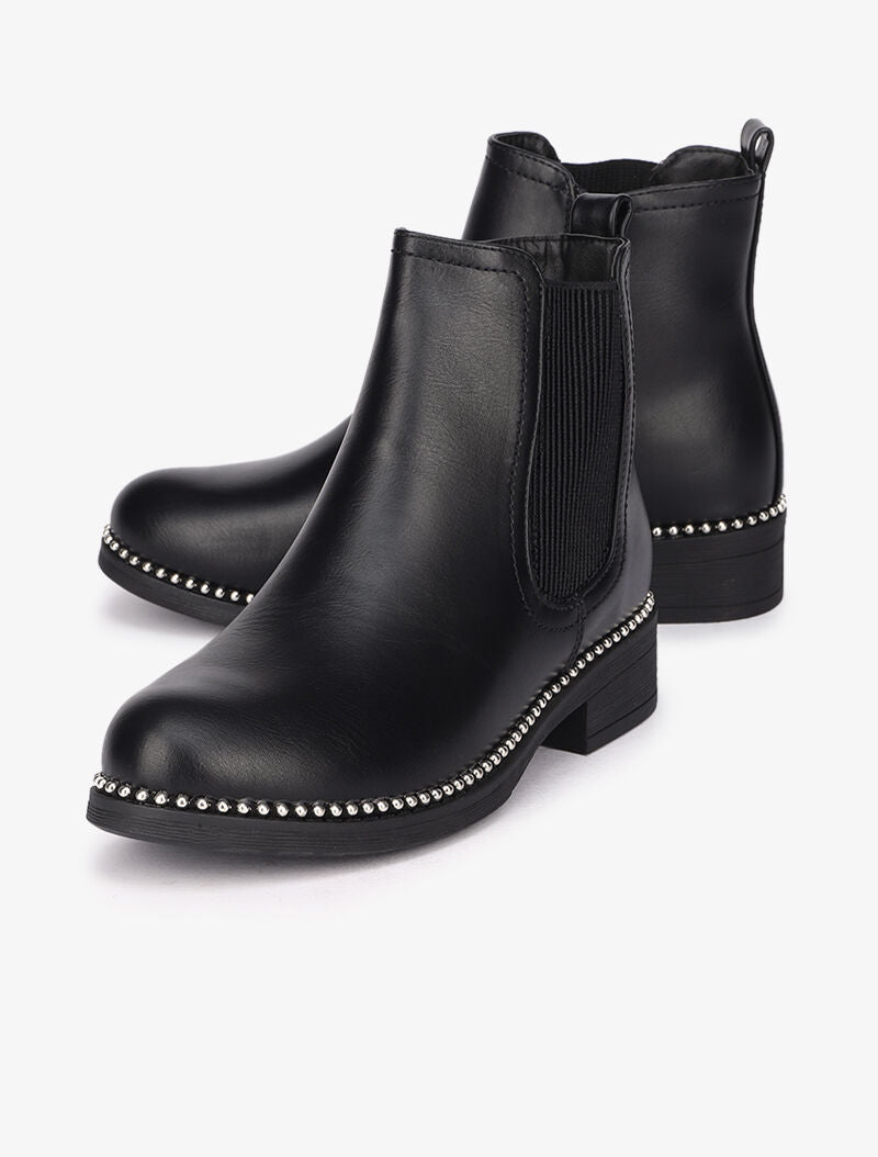 Bottines cloutées à ganse côtelée - Noir - 5