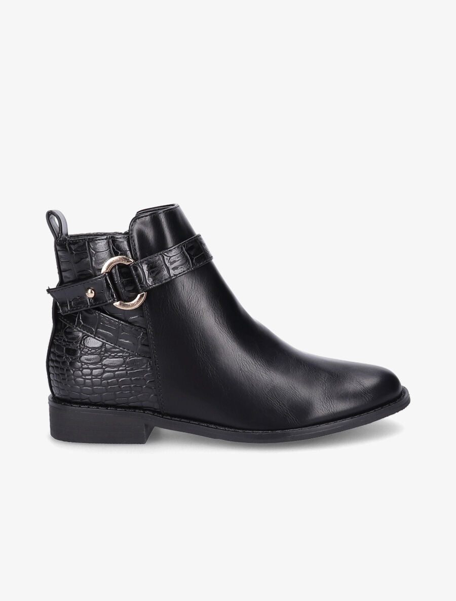Bottines à sangles et contrefort croco - Noir - 1