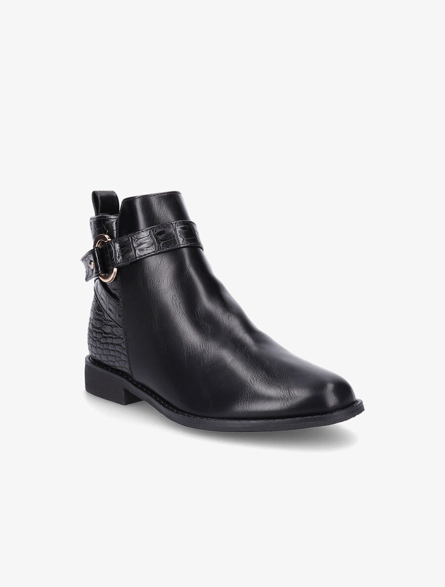Bottines à sangles et contrefort croco - Noir - 2