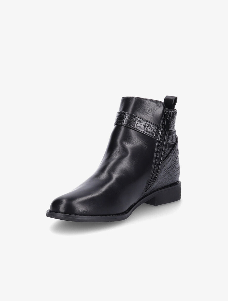 Bottines à sangles et contrefort croco - Noir - 3