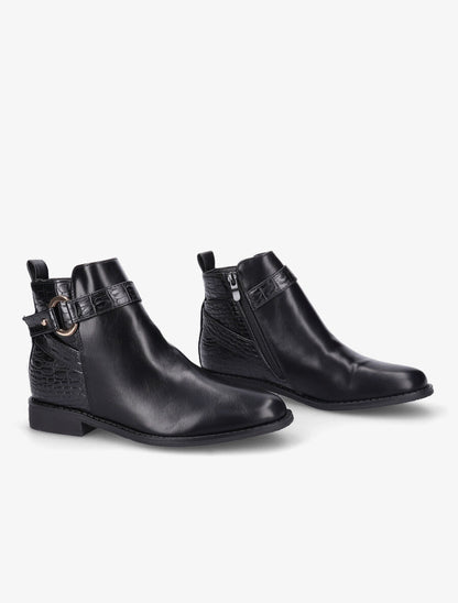 Bottines à sangles et contrefort croco - Noir - 4