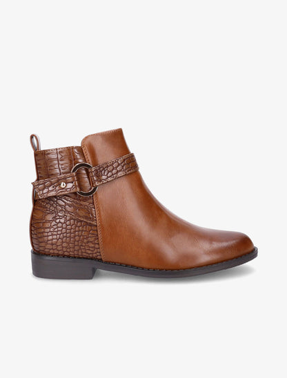Bottines à sangles et contrefort croco - Camel - 5