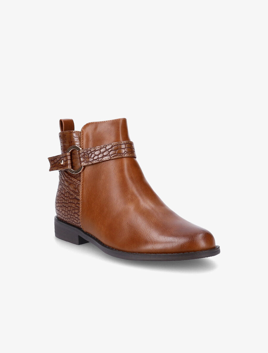 Bottines à sangles et contrefort croco - Camel - 2