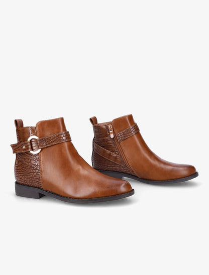 Bottines à sangles et contrefort croco - Camel - 4