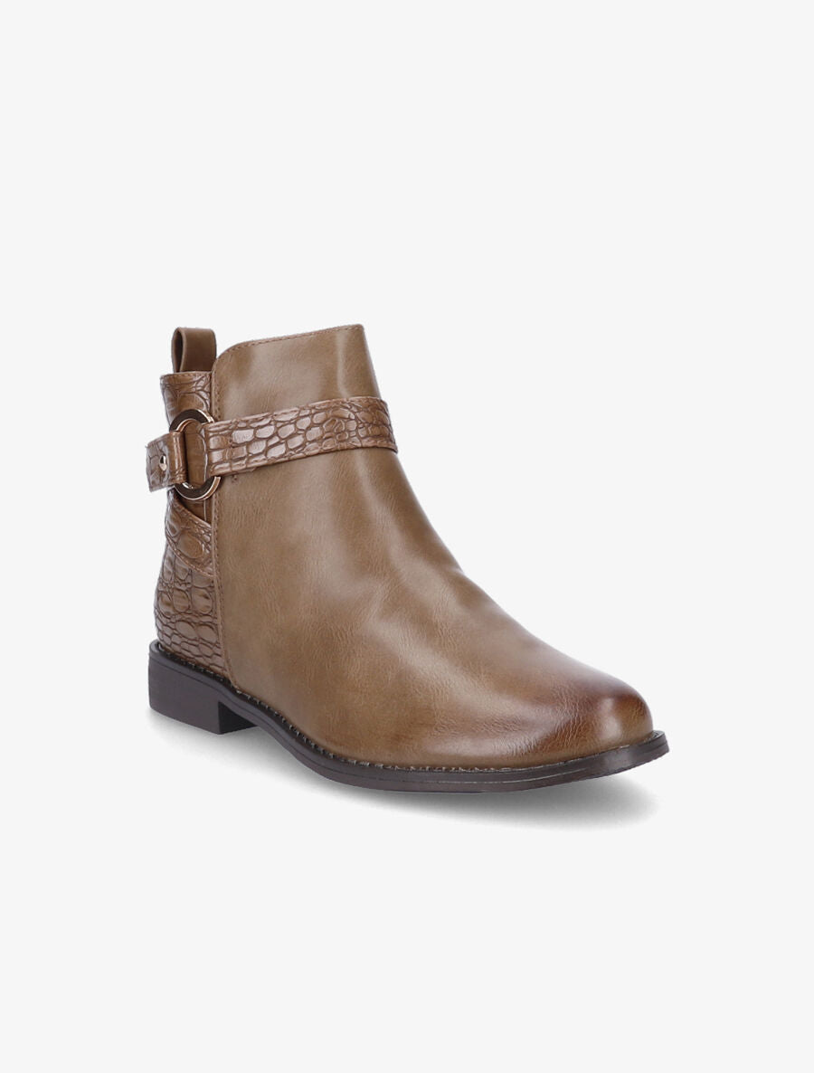 Bottines à sangles et contrefort croco - Taupe - 2