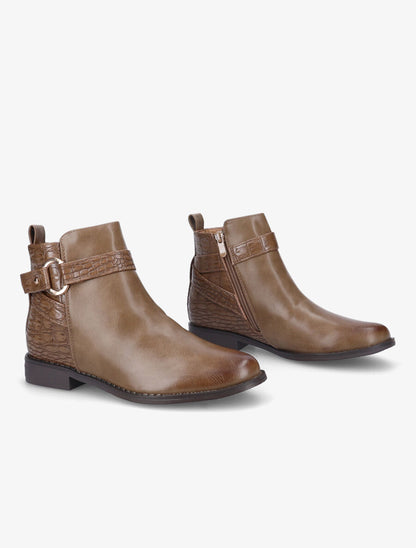 Bottines à sangles et contrefort croco - Taupe - 4