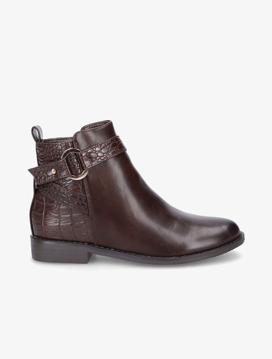 Bottines à sangles et contrefort croco - Marron - 5