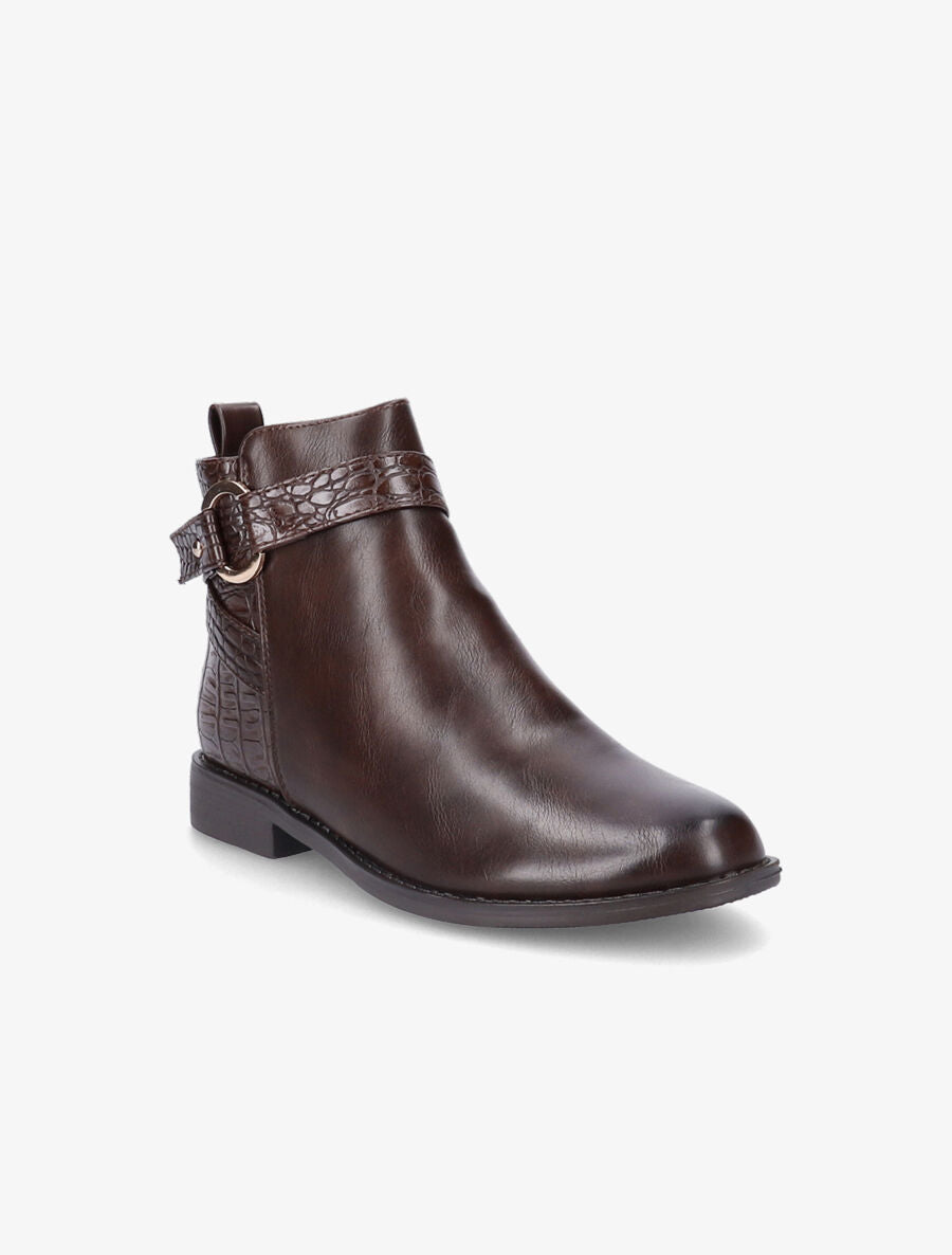 Bottines à sangles et contrefort croco - Marron - 2
