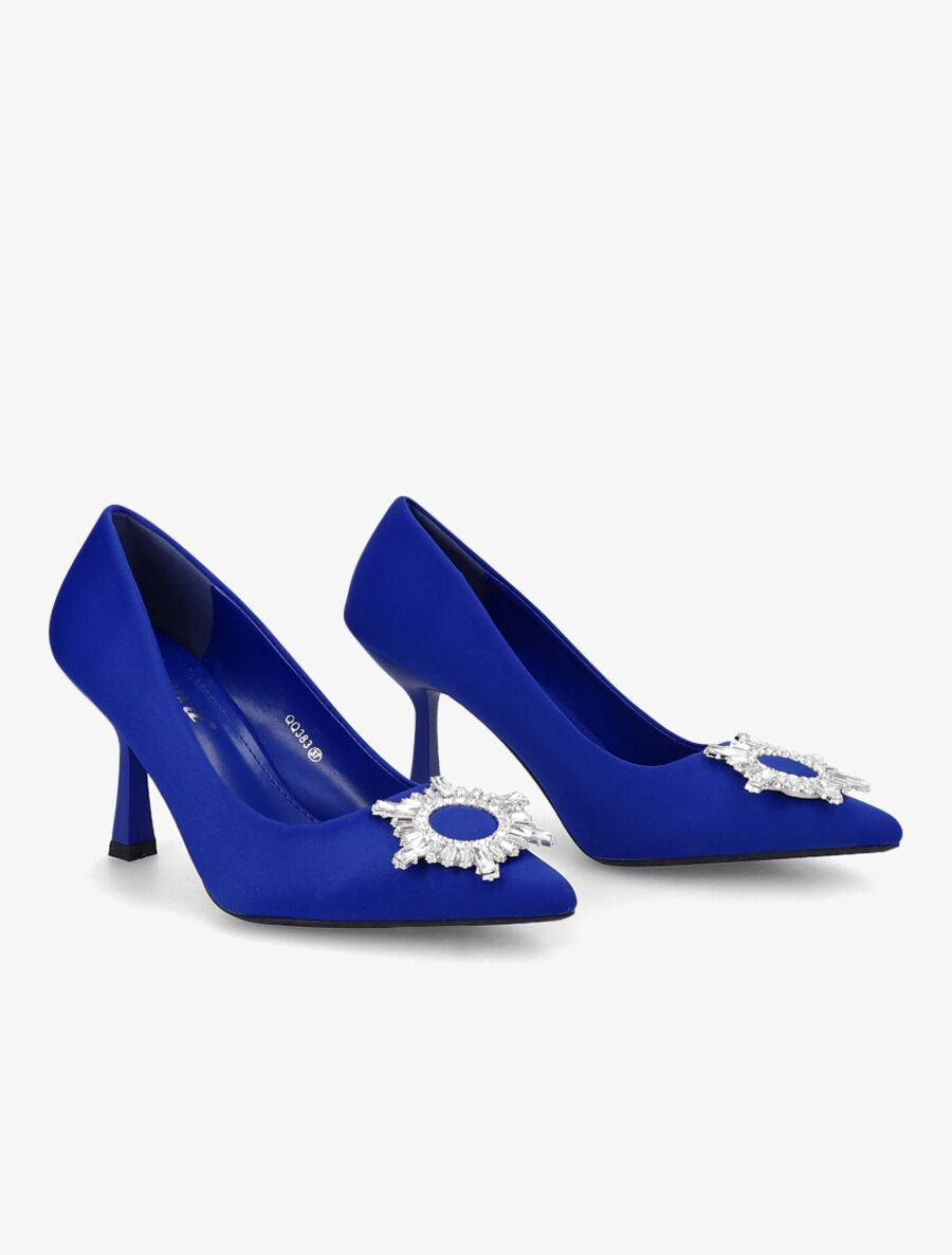 Escarpins à empiècement bijou et strass - Bleu roi - 4