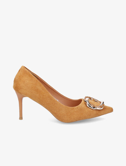 Escarpins en suédine à boucle - Camel - 1