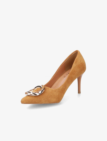 Escarpins en suédine à boucle - Camel - 3