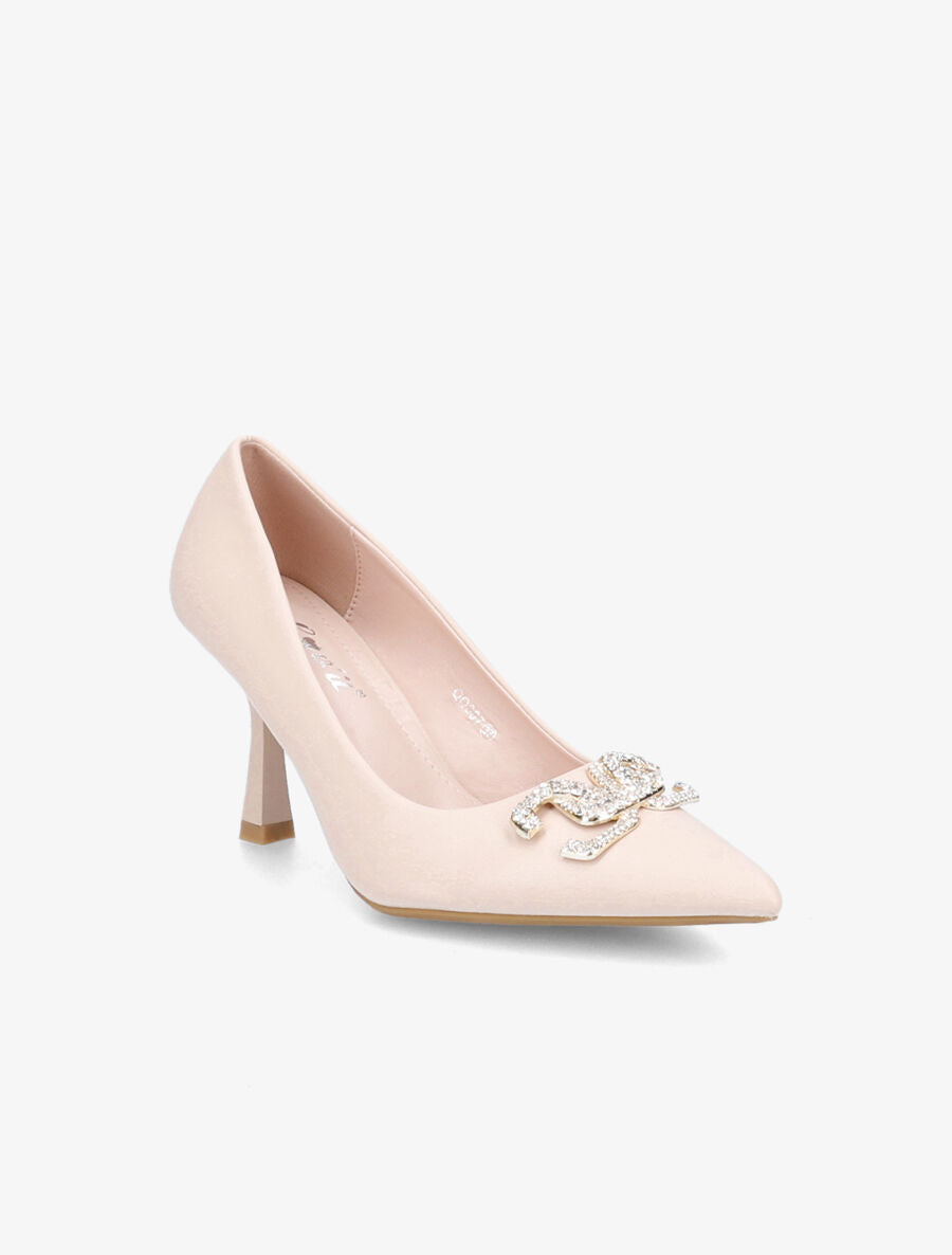Escarpins pointus à bijou strass - Beige - 2