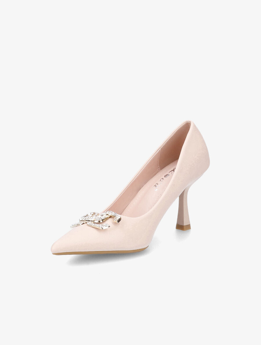 Escarpins pointus à bijou strass - Beige - 3