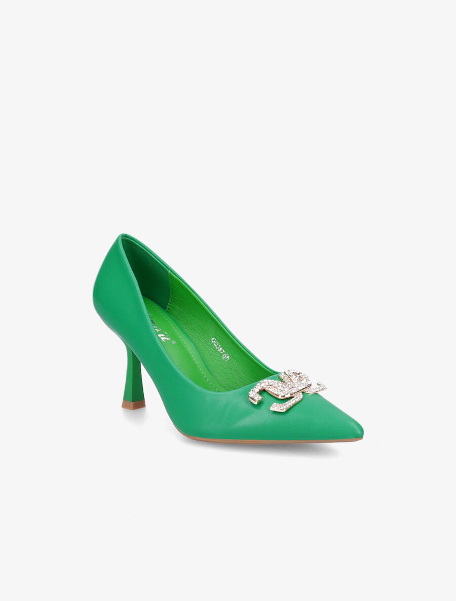 Escarpins pointus à bijou strass - Vert - 2