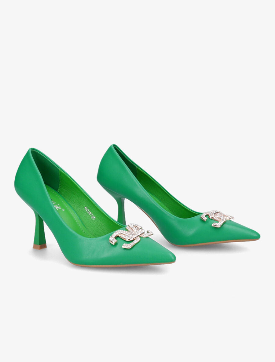 Escarpins pointus à bijou strass - Vert - 4