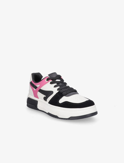 Sneakers en simili à bandes contrastantes - Fushia - 2