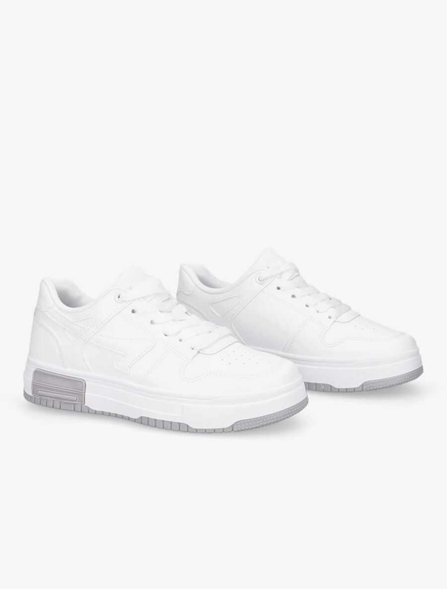 Sneakers en simili à bandes contrastantes - Blanc - 4