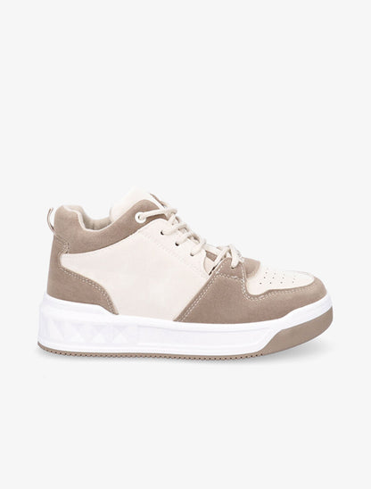 Baskets bicolore en suédine et simili - Beige - 5