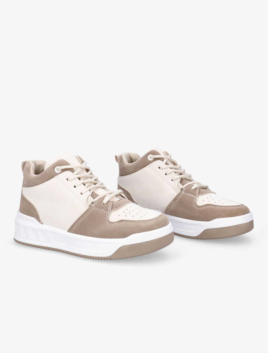 Baskets bicolore en suédine et simili - Beige - 4