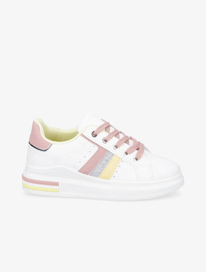 Sneakers en simili à bandes effet croco et irisées - Blanc - 1