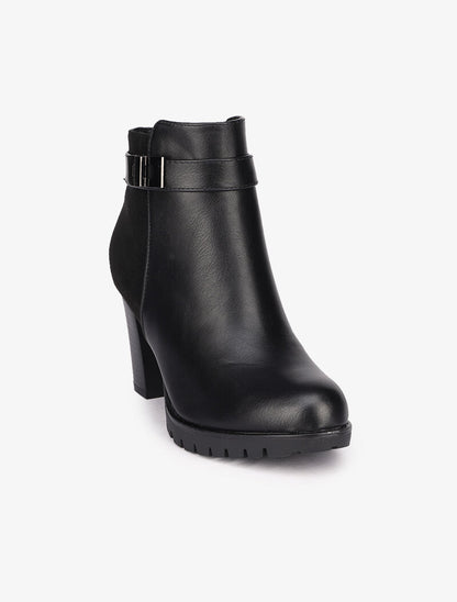 Bottines à talons en simili et suédine - Noir - 3