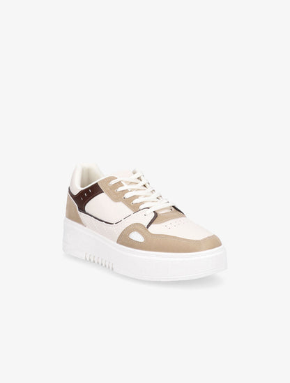 Sneakers en simili à plateforme - Taupe - 2