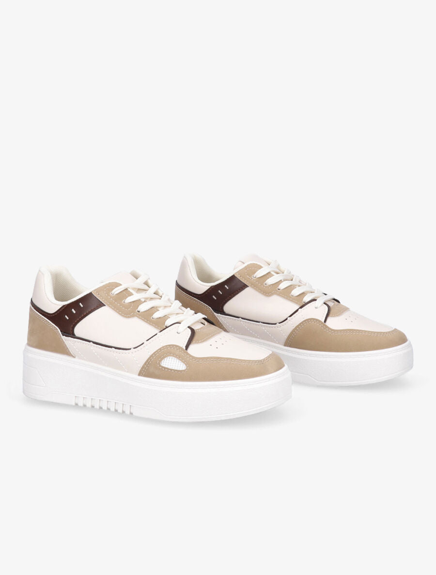 Sneakers en simili à plateforme - Taupe - 4