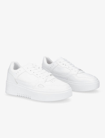 Sneakers en simili à plateforme - Blanc - 4