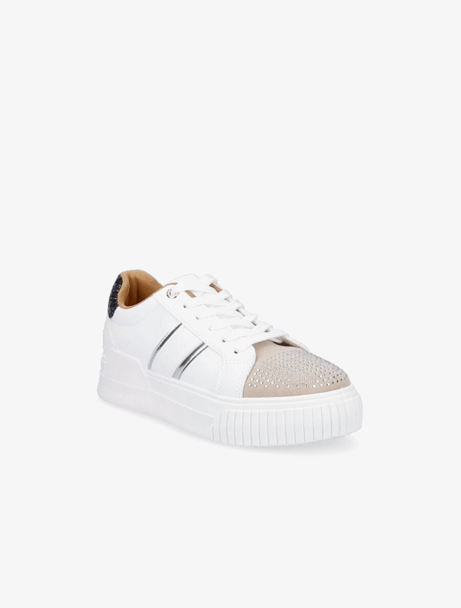Sneakers en simili à strass et paillettes - Blanc/noir - 2