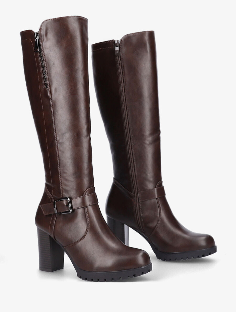 Bottes à talon et zip - Marron - 4