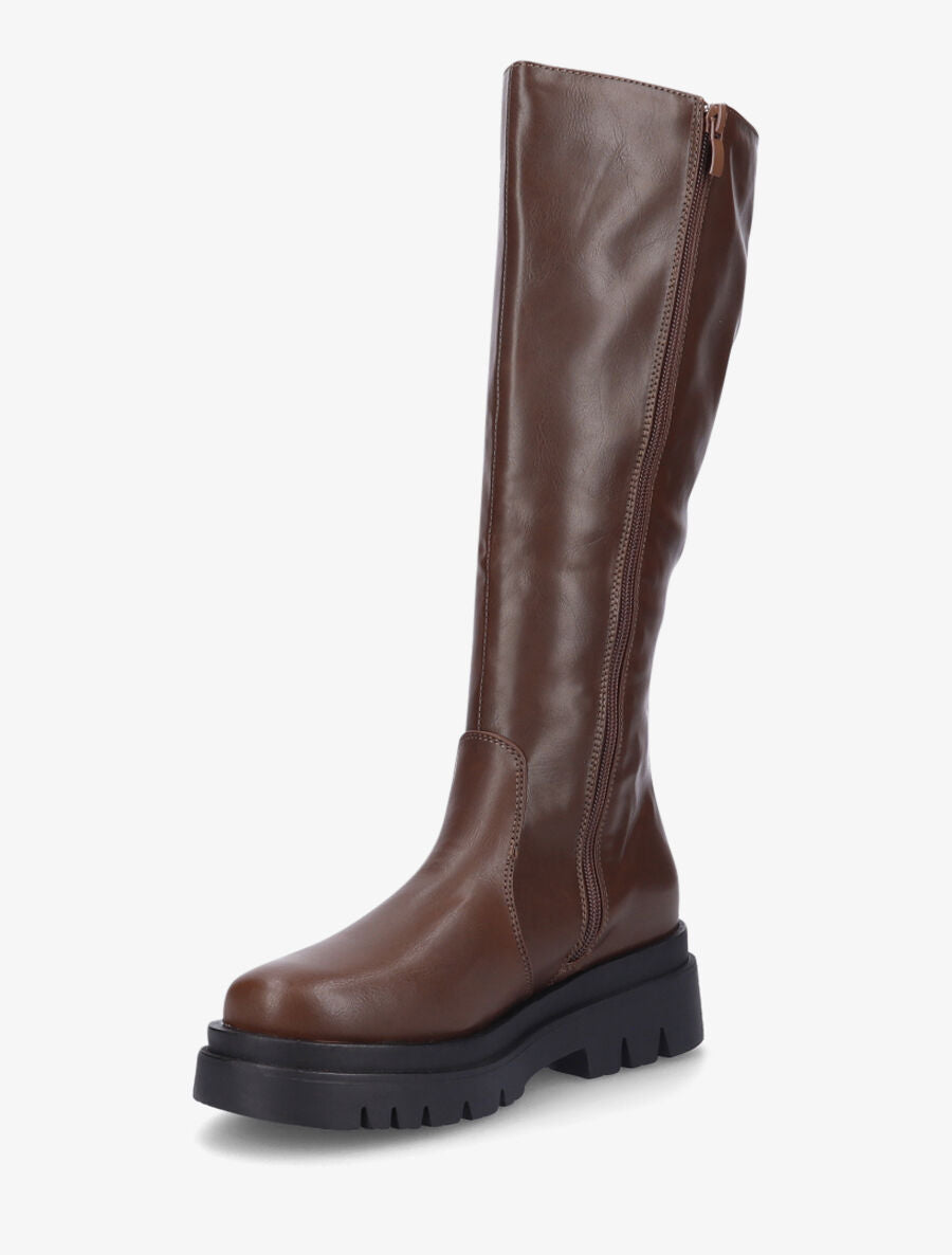 Bottes en simili à semelle crantée - Marron - 3