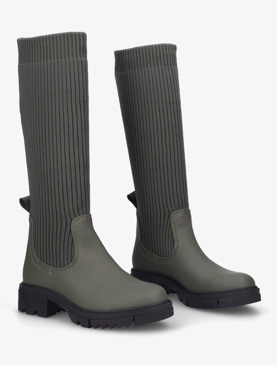 Bottes style chaussettes à semelles crantées - Kaki - 4
