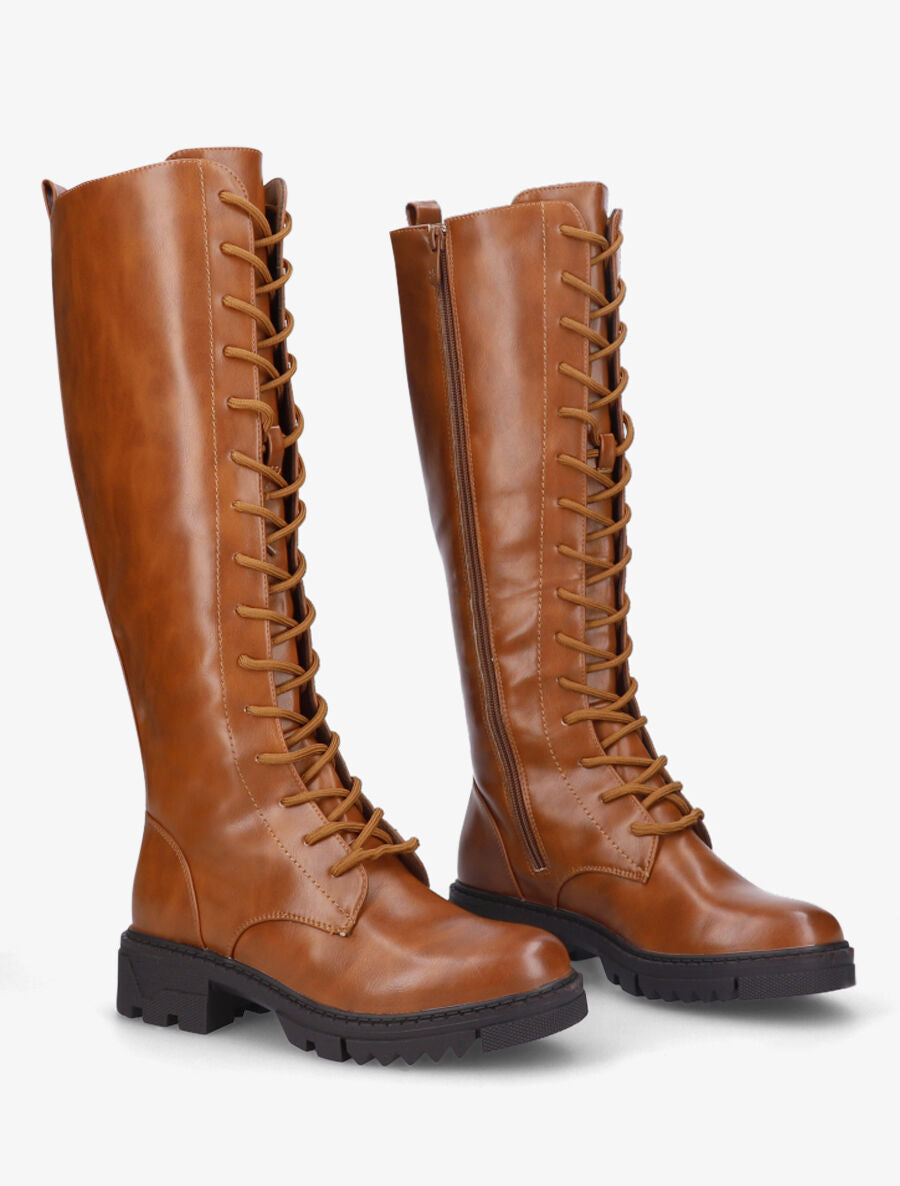 Bottes en simili à lacets - Camel - 4