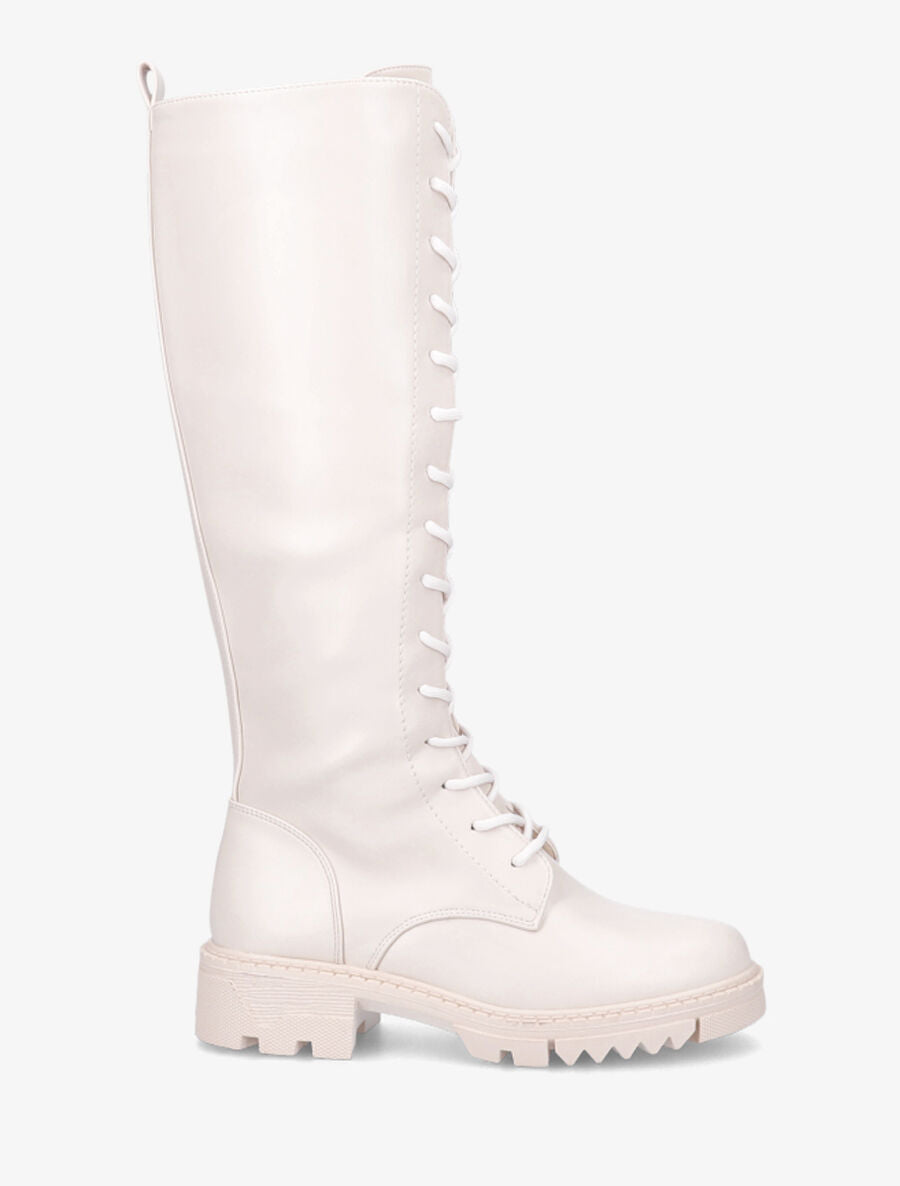 Bottes en simili à lacets - Beige - 5