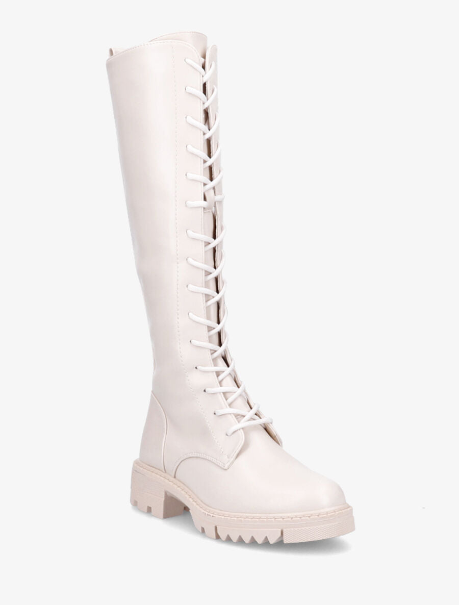 Bottes en simili à lacets - Beige - 2