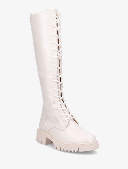 Bottes en simili à lacets - Beige - 2