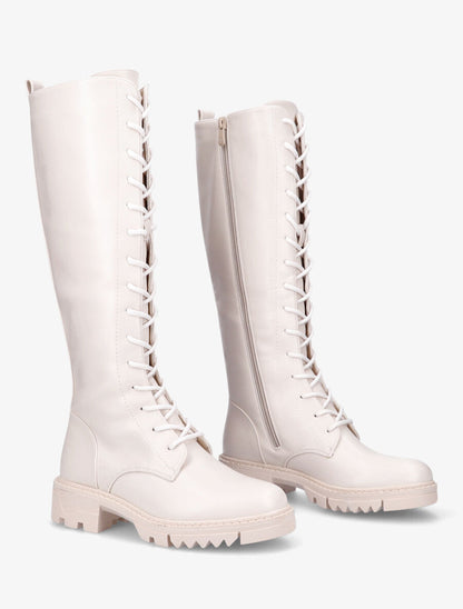 Bottes en simili à lacets - Beige - 4