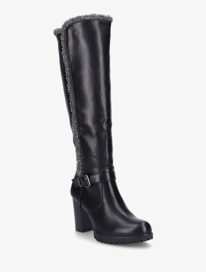 Bottes à talon et empiècement effet peau de mouton - Noir/gris - 2
